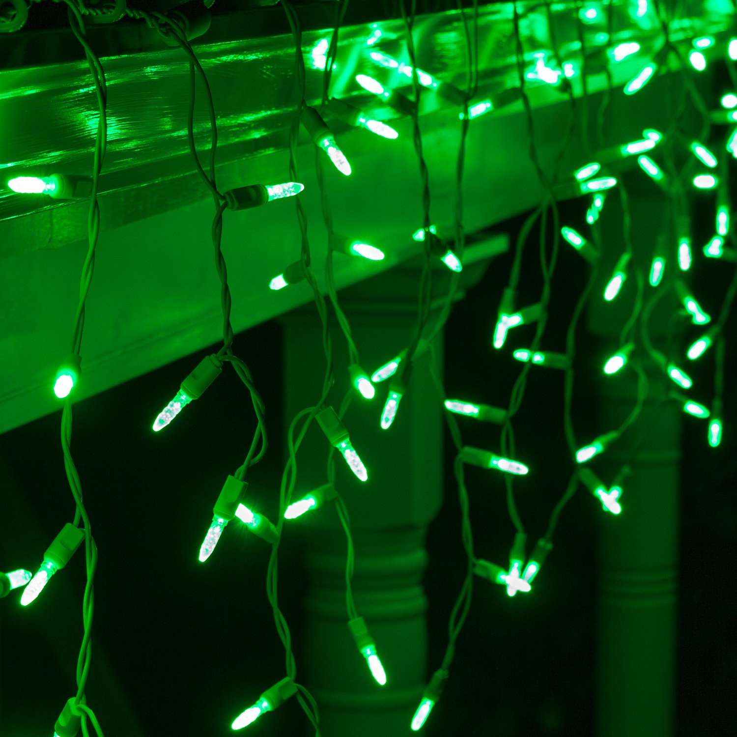 Green LED Icicle Lights - 70 M5 for Christmas & St Patricks Day | Outdoor Decor
