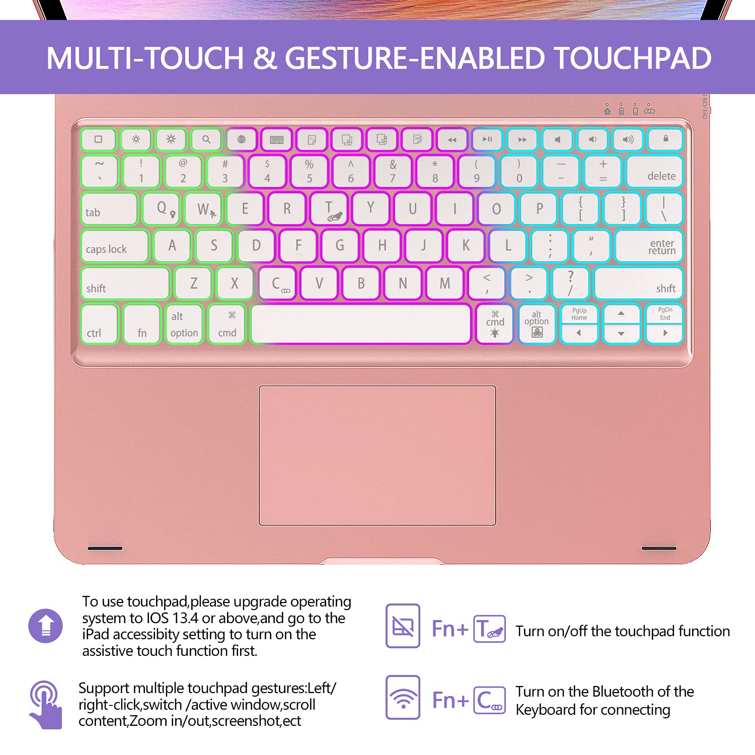 iPad Air 13 M2 2024 & iPad Pro 12.9 Keyboard Case with Trackpad - 360° Rotatable Wireless Keyboard Cover with 7-Color Backlit, Pencil Holder - Perfect for Work, Study & Travel