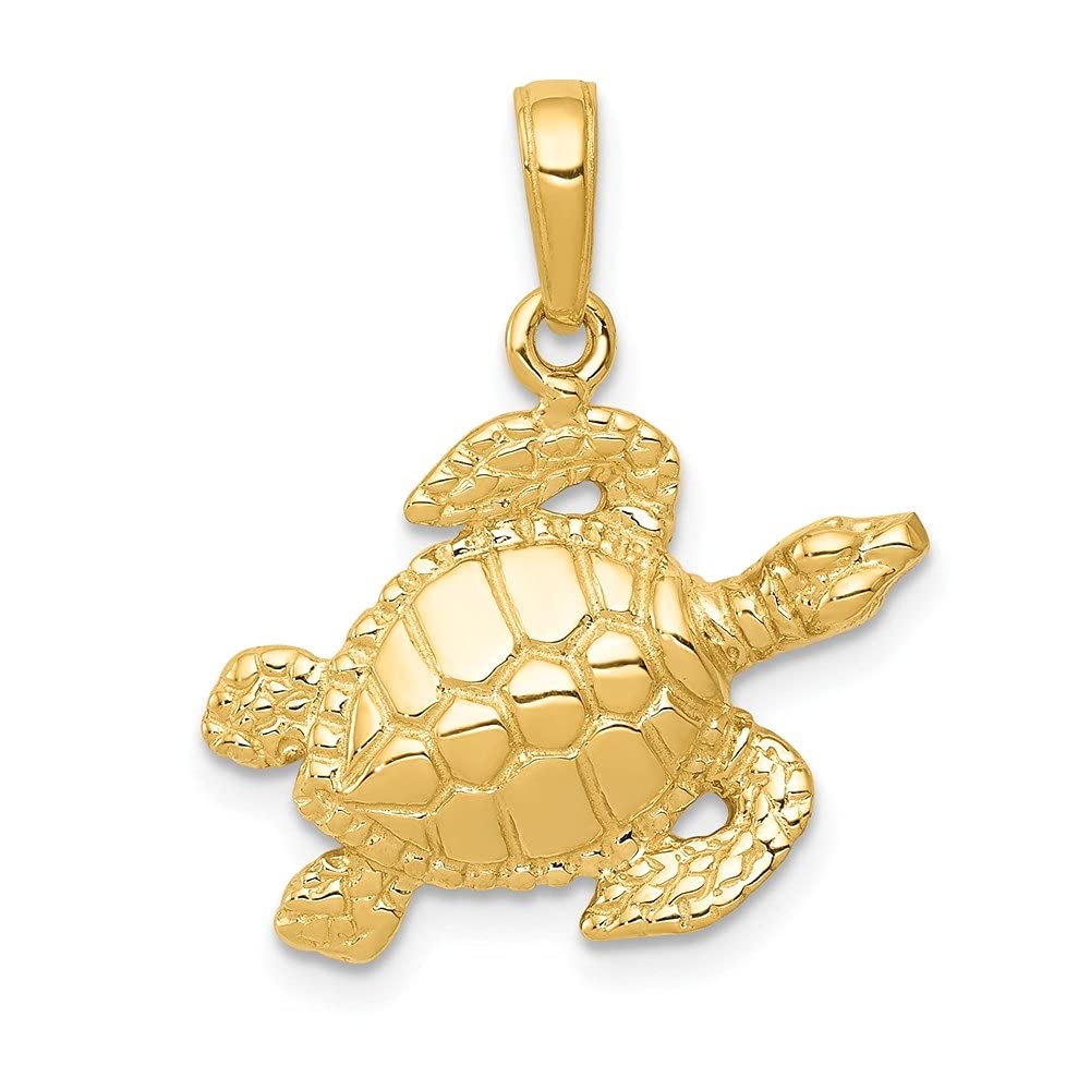 14K Yellow or White Gold Textured Sea Turtle Charm Pendant Necklace for Women - Perfect for Beach Vacations, Summer Outfits & Gift Giving