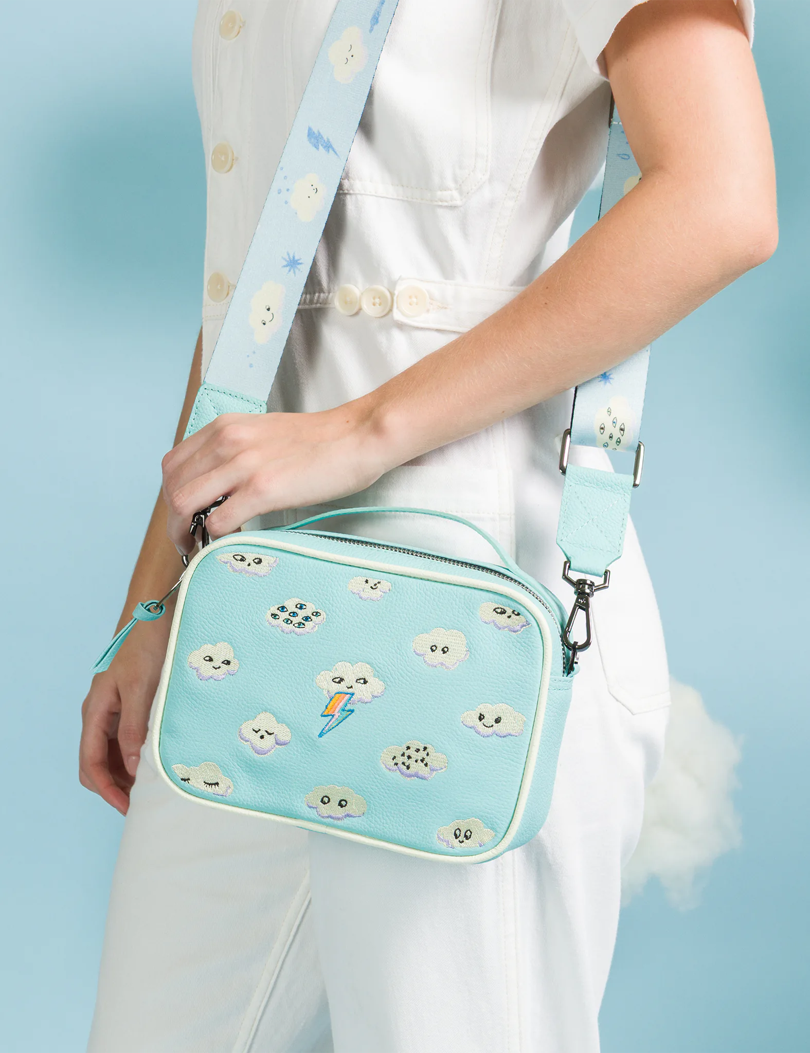 Verto Water Ballet Blue Leather Crossbody Bag - Happy Clouds Design - Stylish & Durable for Women - Perfect for Travel, Shopping & Everyday Use