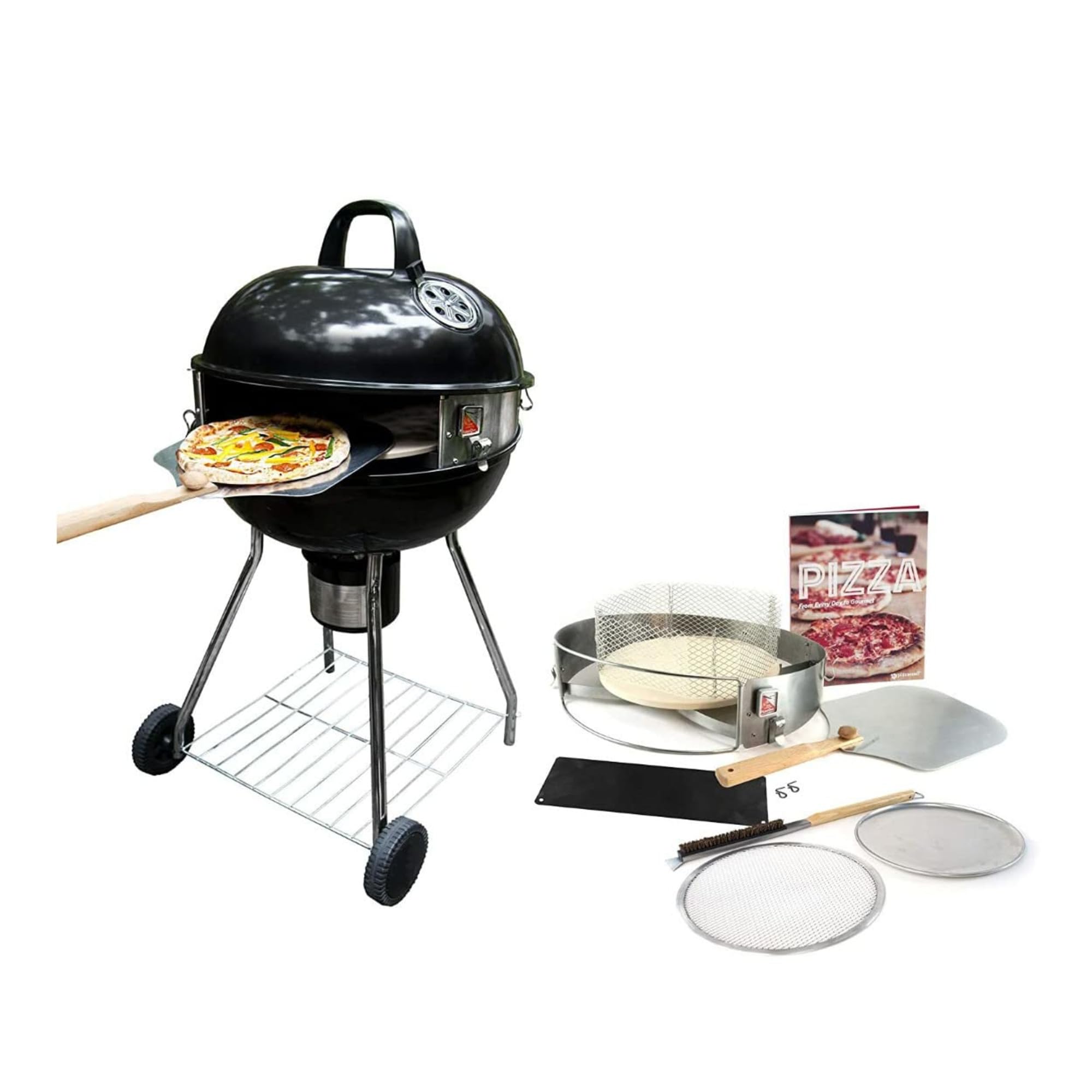PC7001 PizzaQue Deluxe Outdoor Pizza Oven Kettle Grill Conversion Kit - Silver - Fits 18'' & 22.5'' Grills - Perfect for Backyard BBQs, Camping & Outdoor Cooking