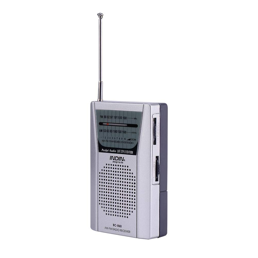 Portable FM/AM 2 Band Stereo Radio with LCD Display & Built-in Speaker - Mini Pocket Radio Receiver with Earphone Jack for Outdoor, Travel, Home & Office Use - Silver