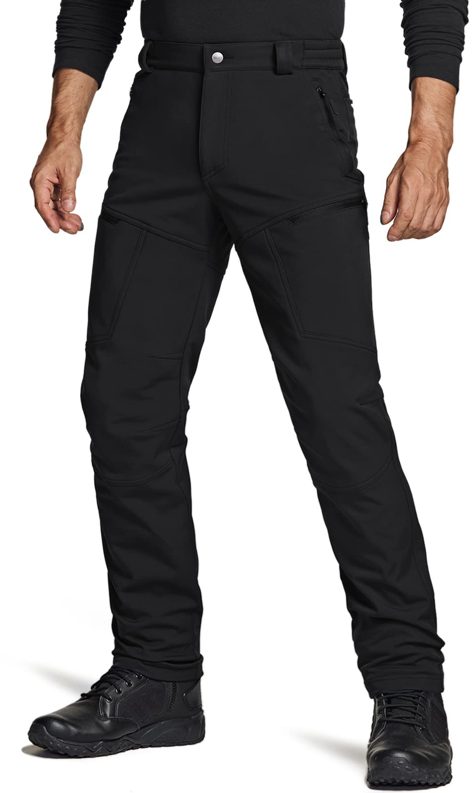 CQR Men's Winter Tactical Pants - Fleece Lined Outdoor Snow Ski Cargo Pants with Thermal Insulation | Waterproof Hiking Pants for Cold Weather Camping & Winter Sports