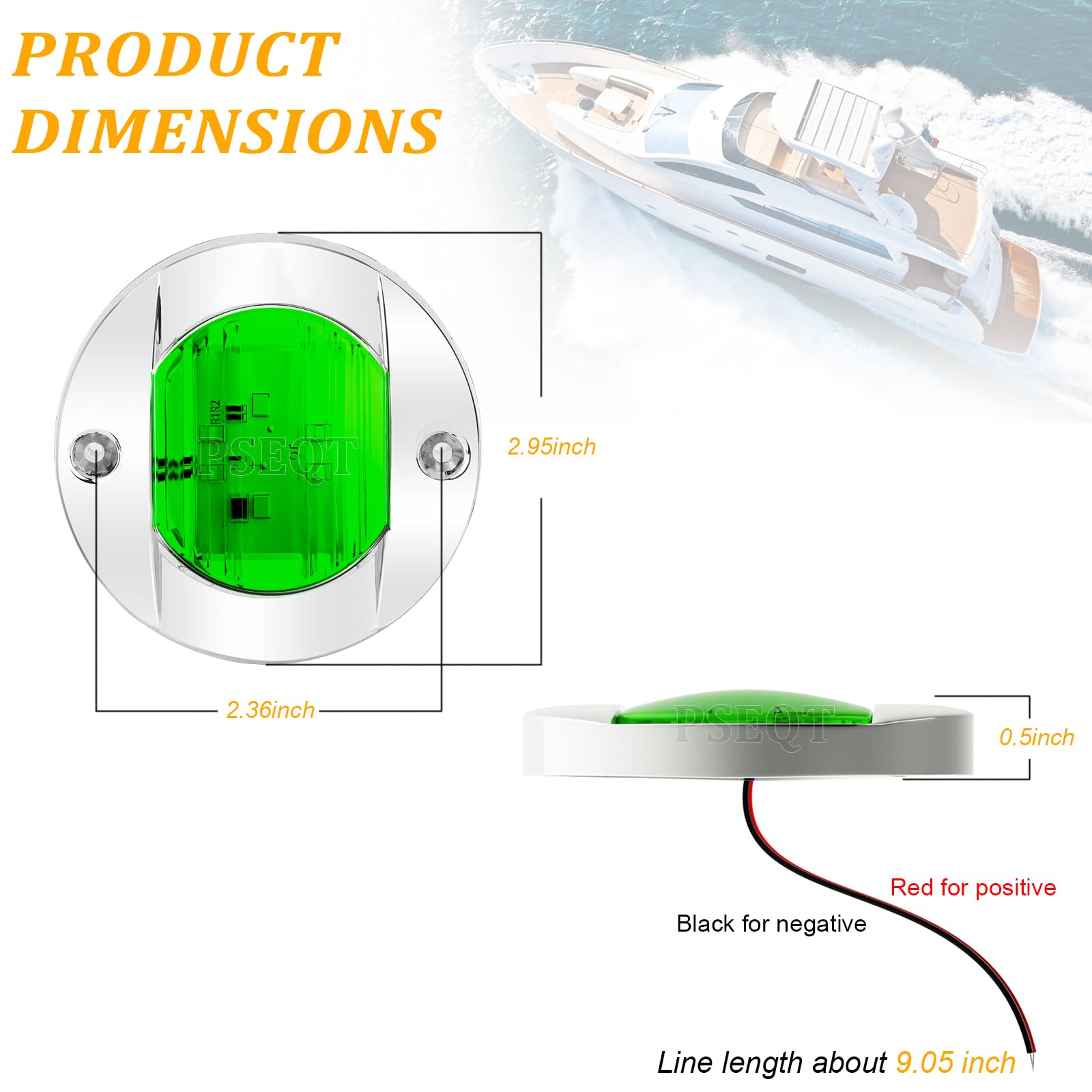 PSEQT 4Pcs 3 Inch Green LED Marine Boat Interior Lights - Waterproof 12V Round Deck Courtesy Light with 6 LEDs for Stern Transom Anchor - Perfect for Night Fishing, Pontoon Boats & Waterproof Surface Mount Lighting