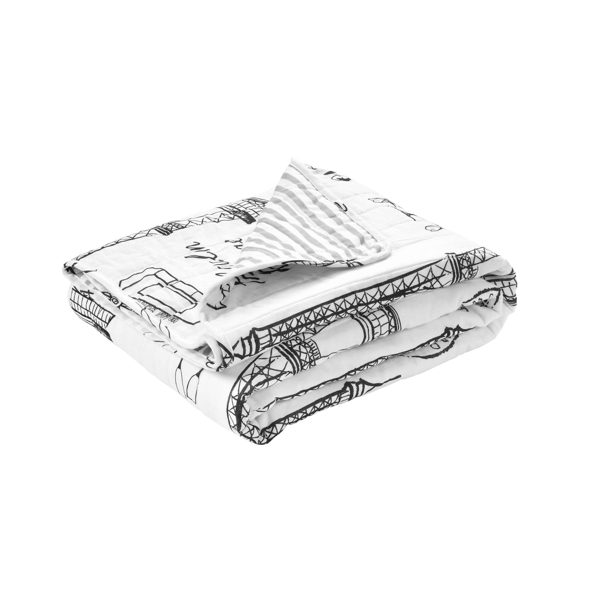 Paris Bonjour Reversible Cotton Throw Blanket - Soft French-Inspired Bedspread & Couch Cover - Perfect for Home Decor, Sofa, Bed, and Gift Giving