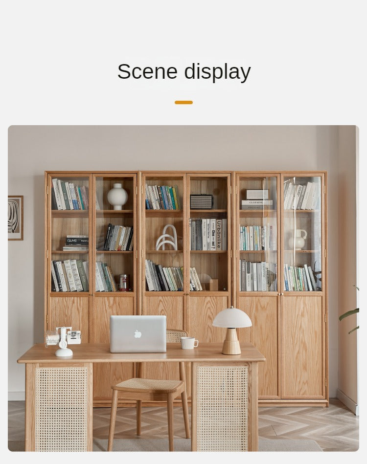 Oak Solid Wood Floor Standing Bookcase - Adjustable Whole Wall Bookshelf for Living Room, Office & Library | Free Combination Design for Custom Storage