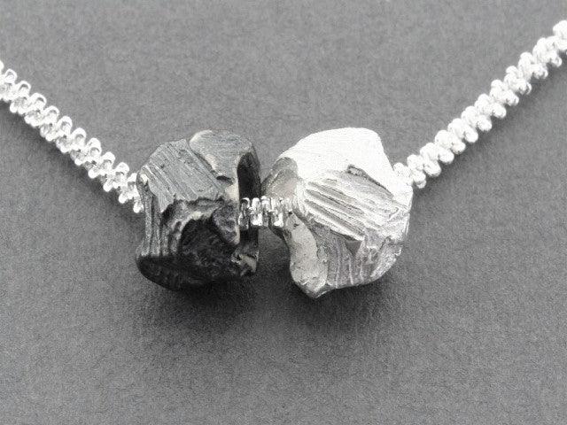 Elegant Faceted Pendant Necklace - Sterling Silver & Oxidized Silver on 55cm Chain for Women, Perfect for Parties, Weddings & Everyday Wear