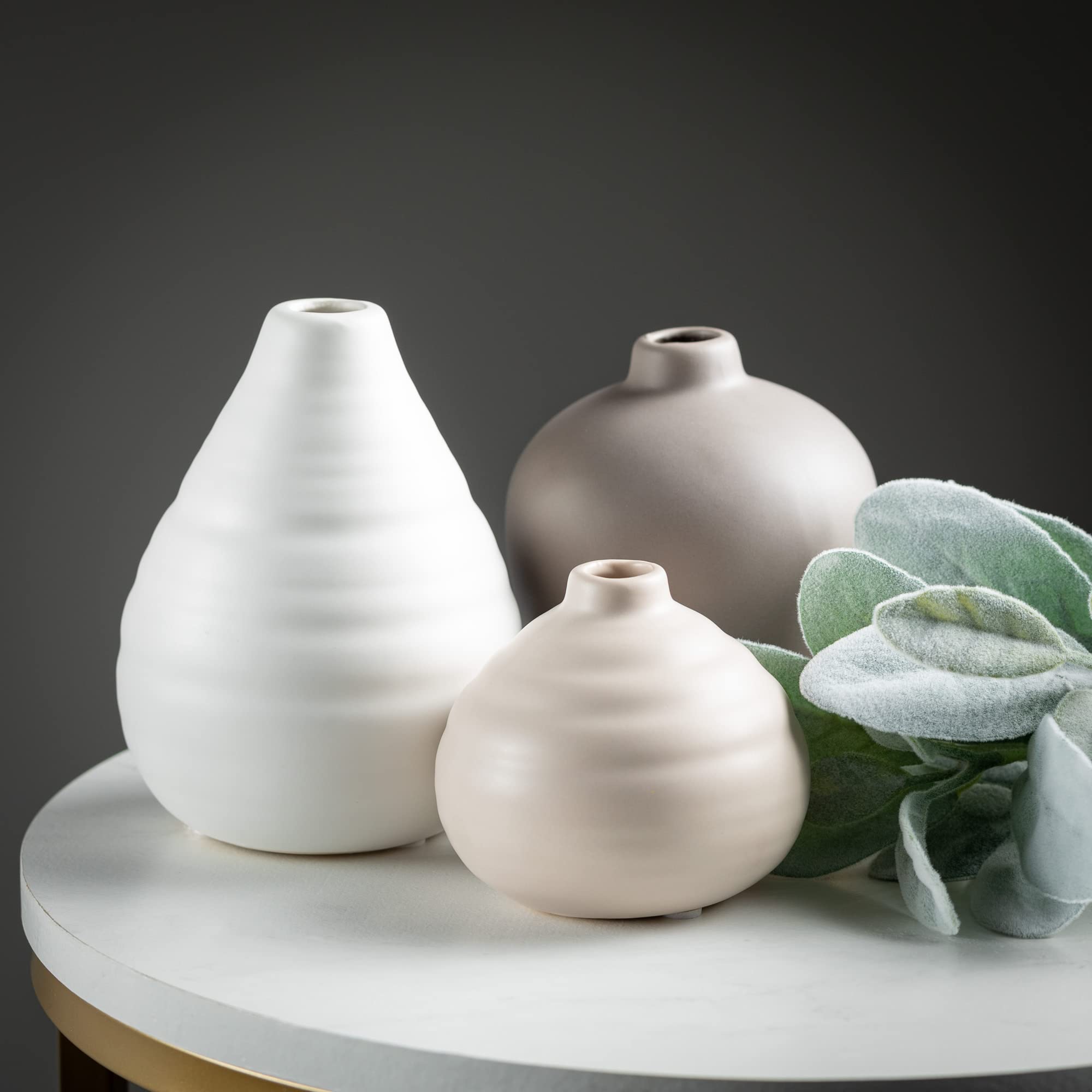 Modern Ceramic Bud Vase Set of 3 - Elegant Centerpiece for Table, Shelf, Coffee Table & Mantle Decor | Perfect for Weddings, Home Decor & Floral Arrangements
