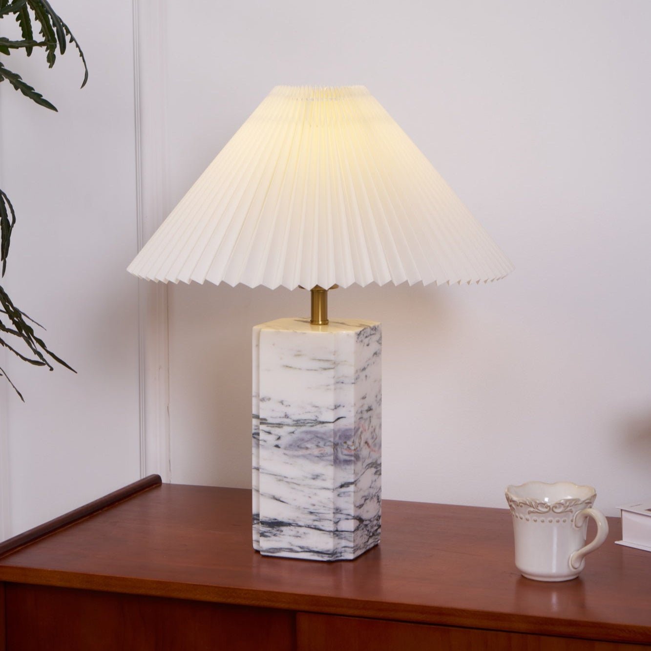 Bianca Marble Table Lamp - Elegant Home Decor Lighting for Bedroom, Living Room & Office | Modern Nightstand Lamp with Natural Stone Base