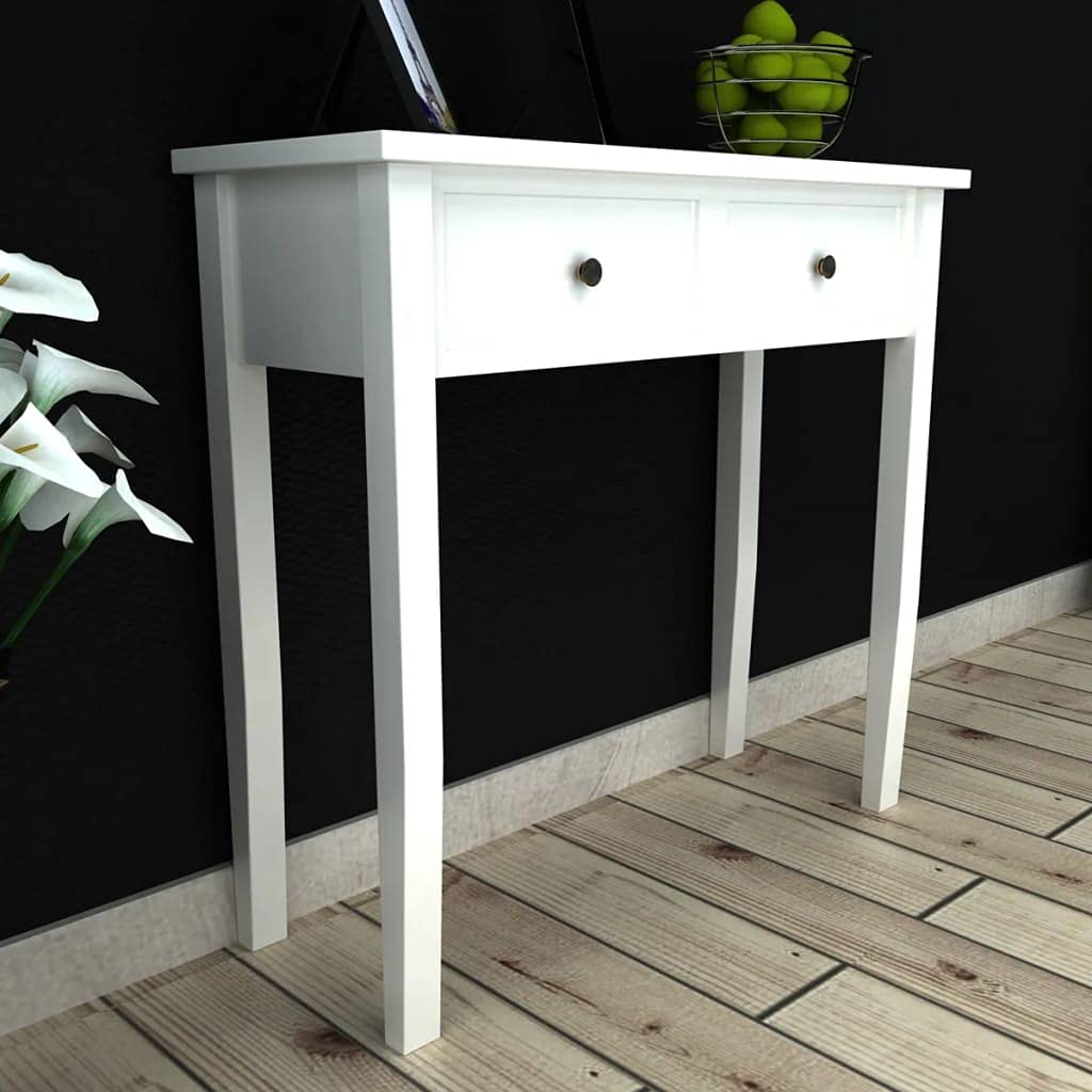 White Modern Dressing Table with Two Drawers - Console Table, Side Table, Entryway Table for Living Room, Bedroom & Hallway - Perfect for Makeup Vanity, Sofa Table & Storage Organizer