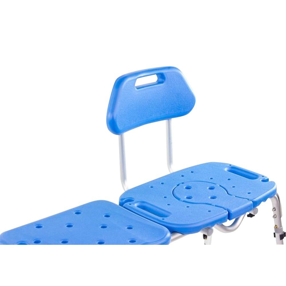 Platinum Health Bath Transfer Bench with Cutout Shower Seat - Adjustable Height Deluxe Shower Chair for Seniors & Elderly - All-Access Tub Transfer Seat with Removable Insert - Ideal for Safe Bathing & Showering Assistance (Blue)
