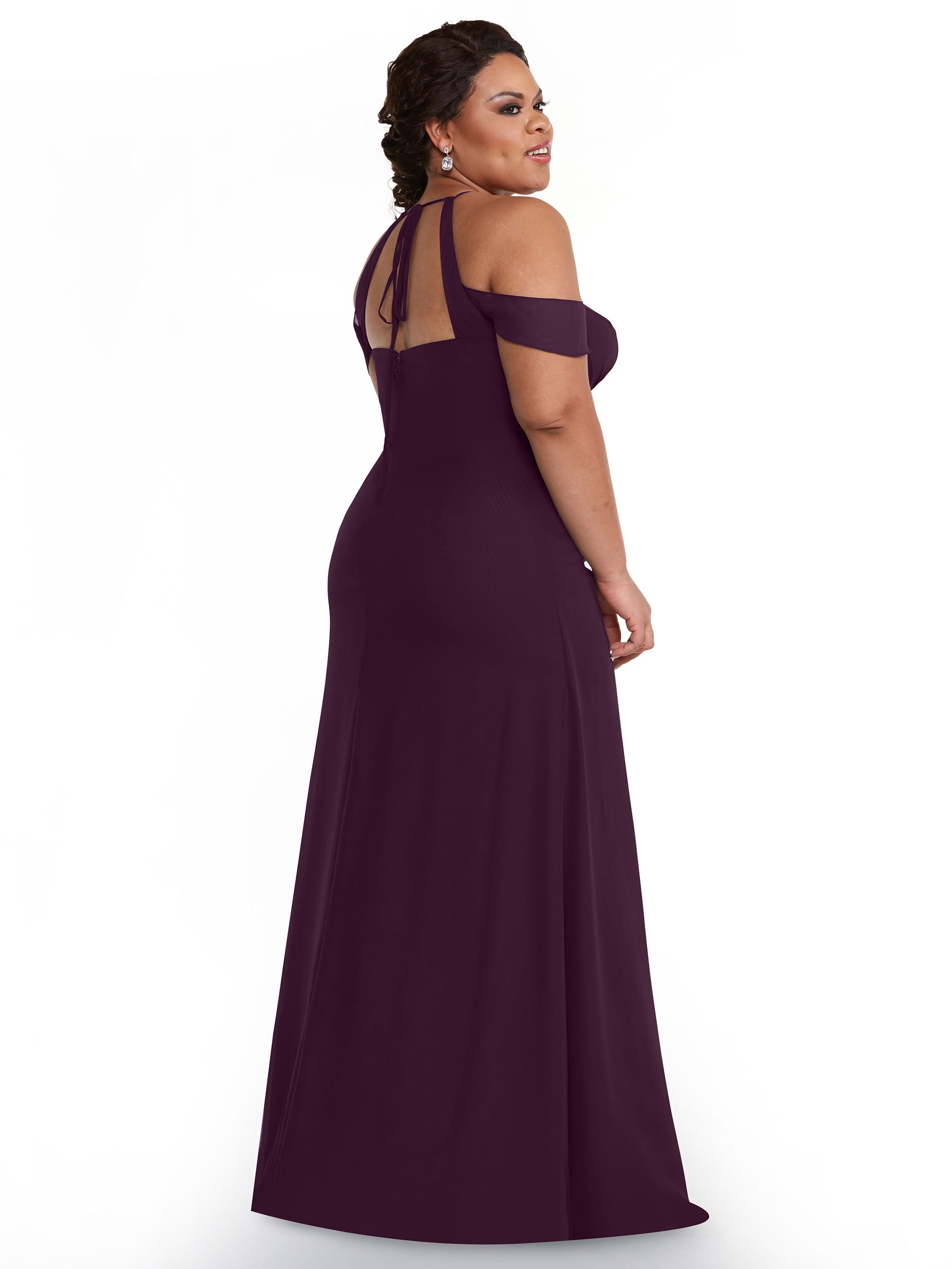 Elegant Off The Shoulder Chiffon Bridesmaid Dress with Halter Neckline - Perfect for Weddings, Formal Events & Special Occasions
