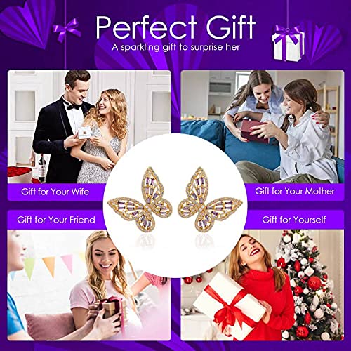 Sparkling Rhinestone Butterfly Bow Earrings for Women - 14K Gold Plated Cubic Zirconia Sterling Silver Dangle Earrings | Hypoallergenic Cute Jewelry for Valentine's Day, Prom, Wedding & Bridal Accessories | Perfect Gift for Mom, Girlfriend & Special Occasions
