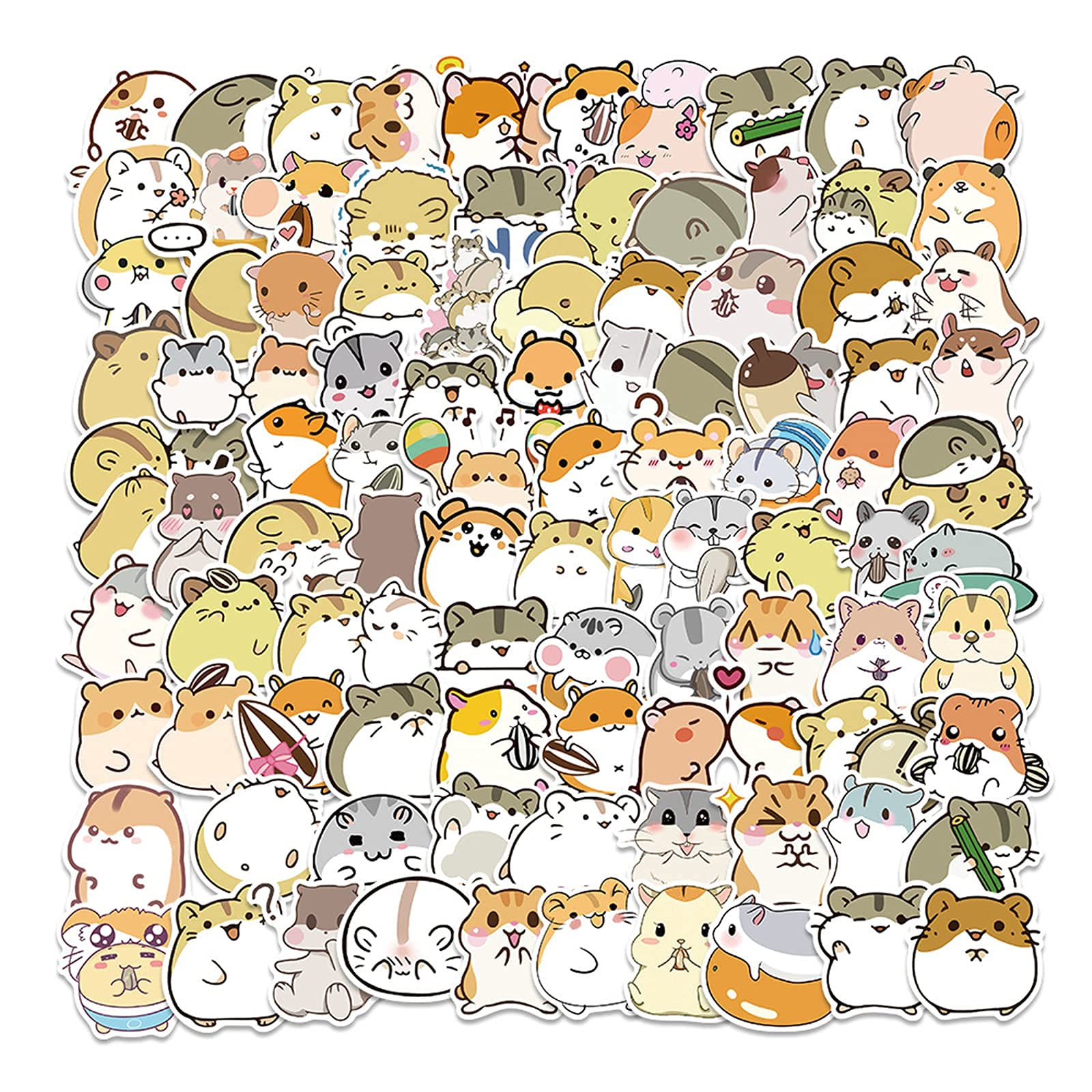 100 PCS Cute Hamster Stickers - Waterproof Vinyl Animal Decals for Laptop, Water Bottle, Luggage & Skateboard - Fun DIY Scrapbooking & Kids Room Decor
