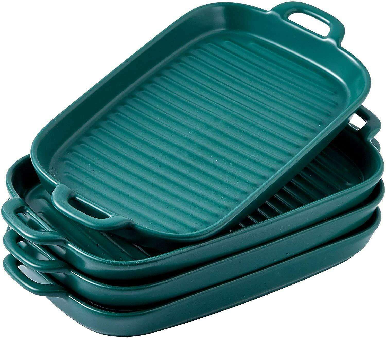 NJSV Ceramic Rectangular Dinner Plates Set of 4 - Teal Blue Modern Dinnerware for Restaurants, Home Dining & Entertaining - Durable Dish Sets for Everyday Use & Special Occasions