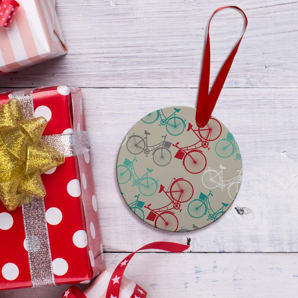 Aluminum Christmas Ornament Bicycles - Seamless Pattern Holiday Tree Decorations for Xmas - London-Themed Vehicle Design - Perfect for Home, Office & Festive Party Decor