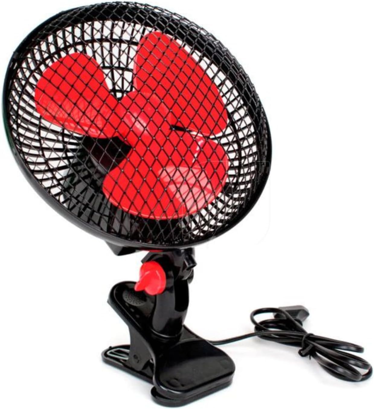 GROWMANIA 20cm Oscillating Fan - 2 Speed Settings, 20W Power, 360° Rotation, Ultra Quiet with 3 Red Blades (Black) - Perfect for Home, Office, and Indoor Cooling