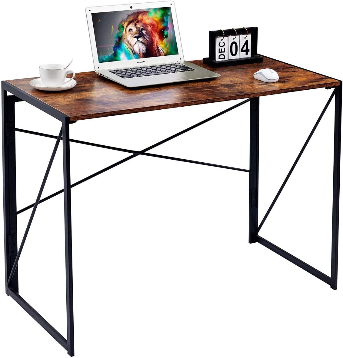 Modern Industrial Writing Computer Desk - Simple Study Desk with Vintage Style, Foldable Laptop Table for Home Office & Workspace | Perfect for Small Spaces, Dorm Rooms & Cozy Workstations