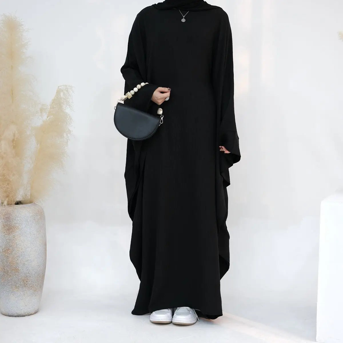 Elegant Muslim Women's Batwing Sleeve Farasha Abaya Dress - Modest Islamic Prayer Dress for Mosque & Special Occasions
