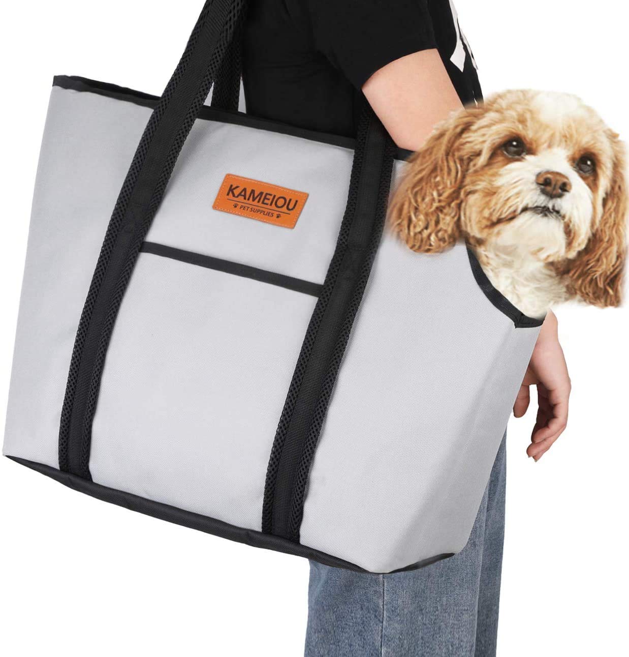 KAMEIOU Soft-Sided Pet Carrier Tote Bag for Small & Medium Dogs - Travel Purse with Safety Tether, Stand Pedal & Storage Pocket | Portable Dog Sling for Shopping, Airplane & Outdoor Adventures