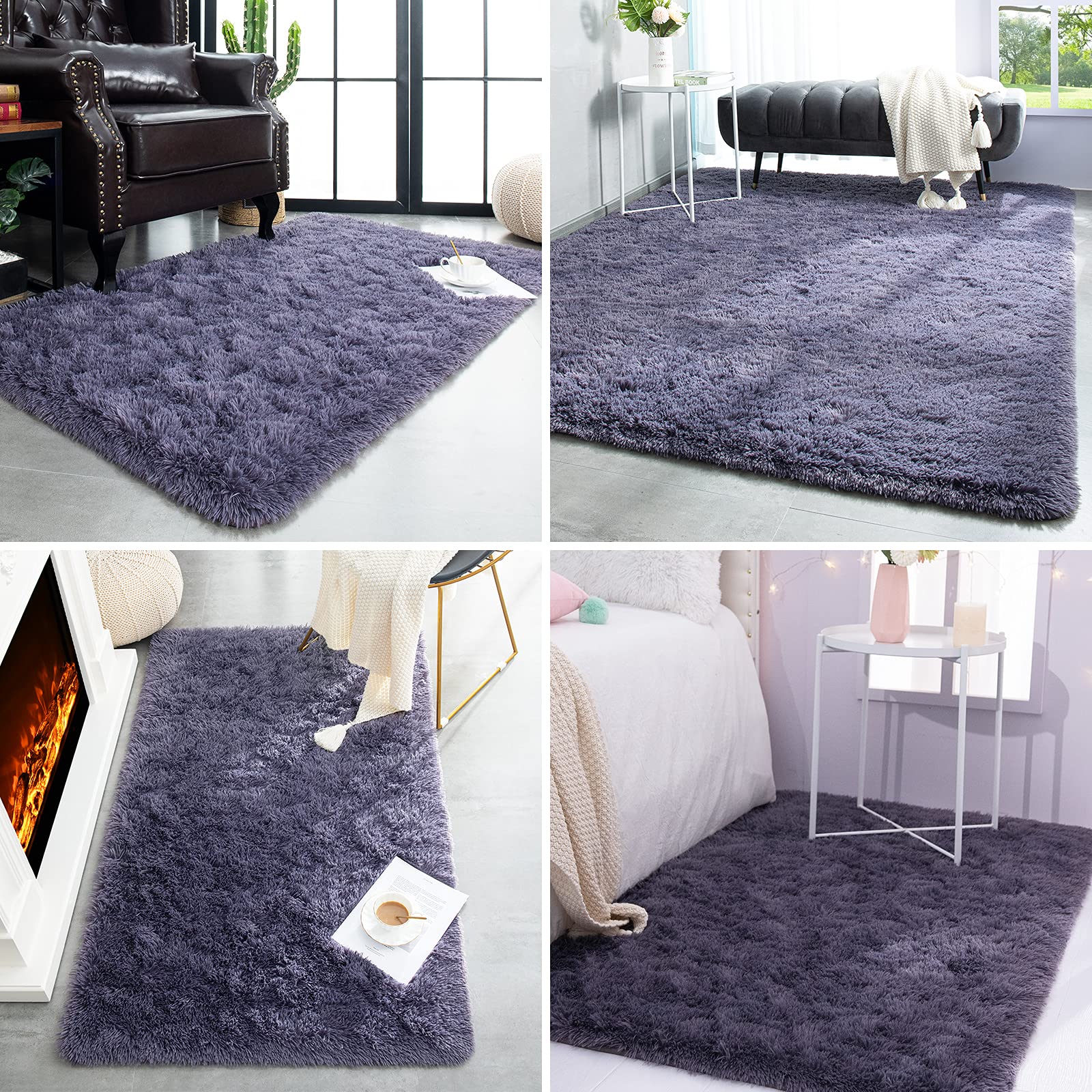 TWINNIS 5x8 Feet Super Soft Shaggy Fluffy Area Rug - Plush Modern Indoor Carpet for Living Room, Bedroom, Nursery & Kids Room - Non-Slip Rectangular Fuzzy Home Decor Rug in Grey Purple - Perfect for Cozy Floor Comfort, Family Gatherings and Stylish Home Makeover