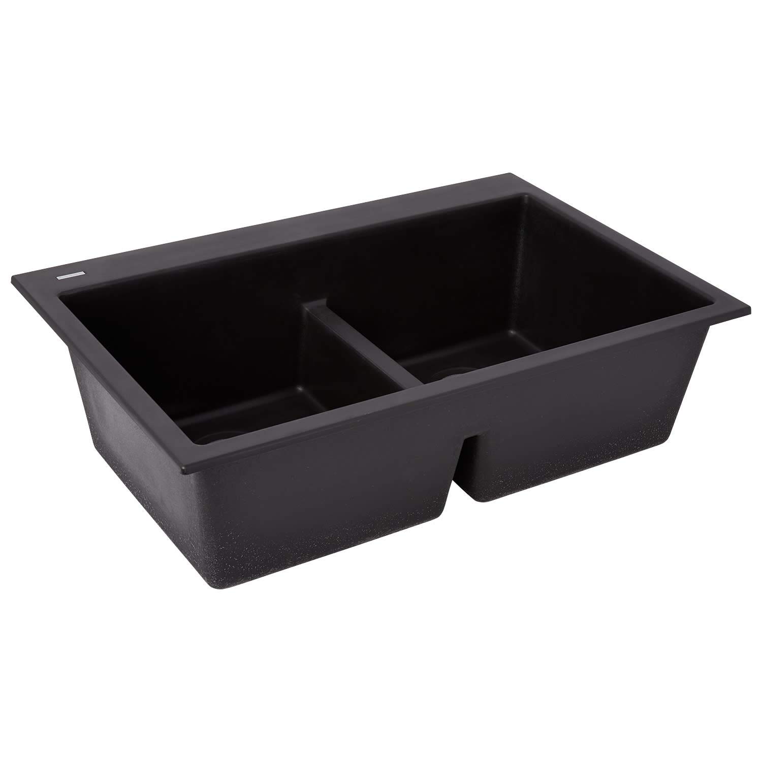 Signature Hardware 441670 Algren 33-Inch Drop-In Double Basin Granite Composite Kitchen Sink - Black, Perfect for Modern Farmhouse & Contemporary Kitchen Remodels