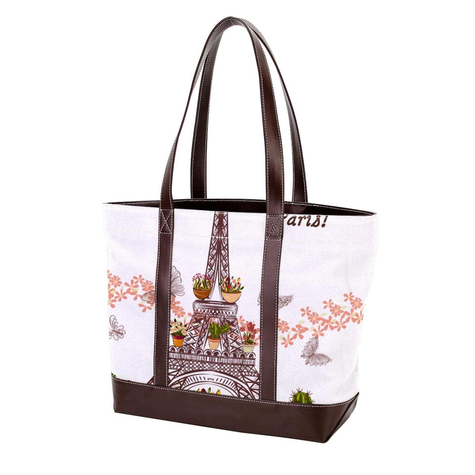 Stylish Large Leather & Canvas Fish Print Tote Bag for Women - Durable Shoulder Satchel & Hobo Purse with Top Handle - Perfect for Beach, Shopping, and Everyday Use