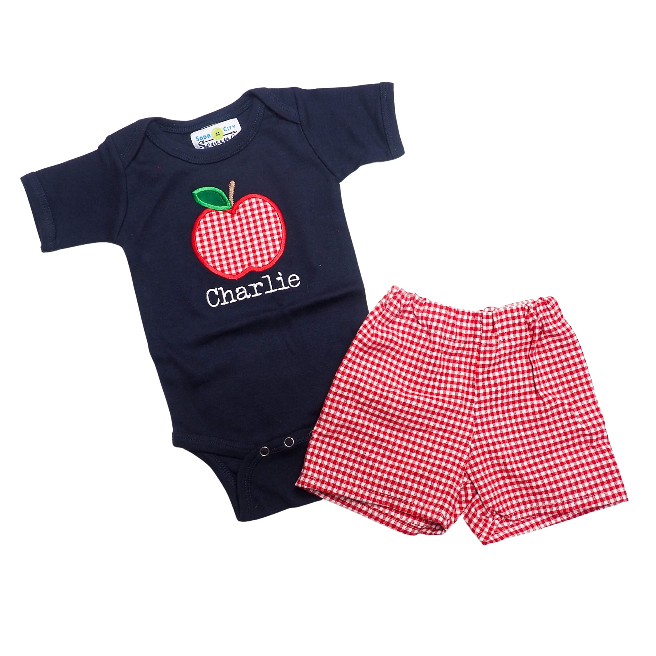 Personalized Back to School Apple Applique Outfit for Boys - 12M Bodysuit & Shorts Set | Cute First Day of School Outfit, Photoshoot & Casual Wear