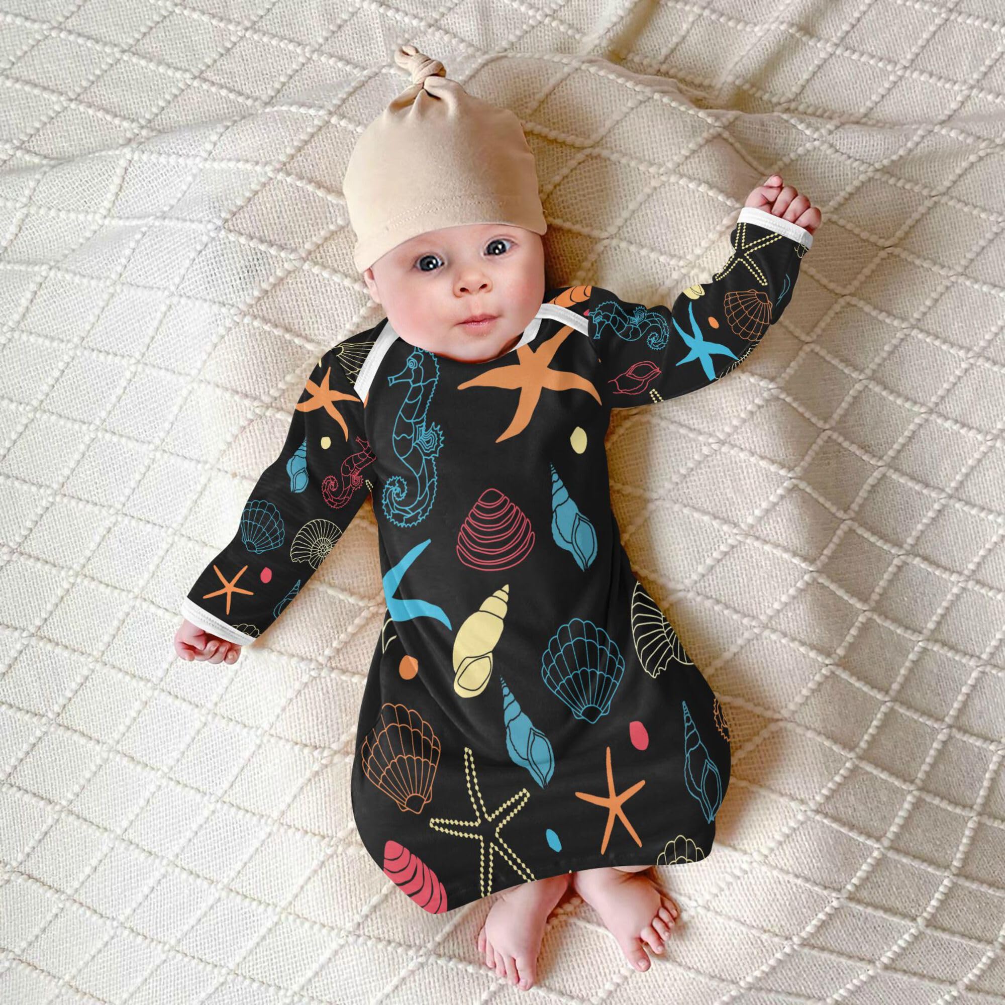 XIOMARA Cotton Baby Pajamas for Newborns 0-3 Months - Soft Starfish & Flower Print Sleepwear for Baby Boys & Girls - Perfect for Nighttime Comfort & Nursery Photoshoots