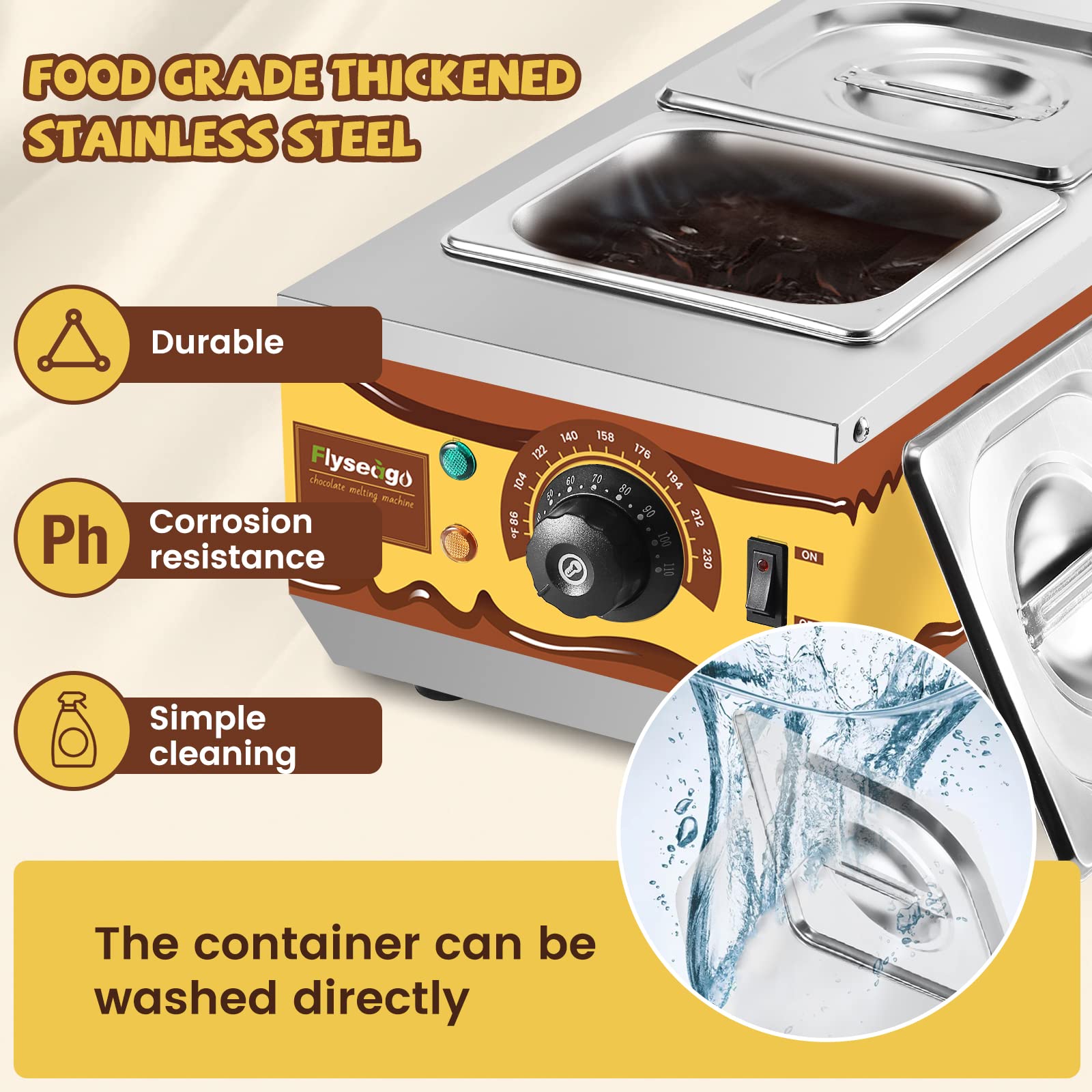 Professional Chocolate Melting Machine with 2 Tanks (9lbs Capacity) - 86-230℉ Temperature Control for Tempering, Candle Making & Food Warming - Commercial & Home Use - Perfect for Bakeries, Candy Shops & DIY Chocolate Crafts