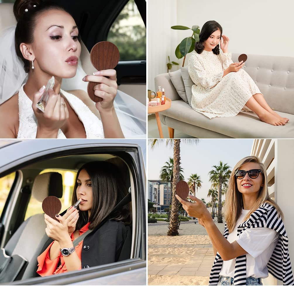 Portable Wooden Compact Mirror for Women - Small Travel Makeup Mirror with Case, Perfect for Purses, Handbags & On-the-Go Touch Ups | Ideal for Travel, Home & Office Use