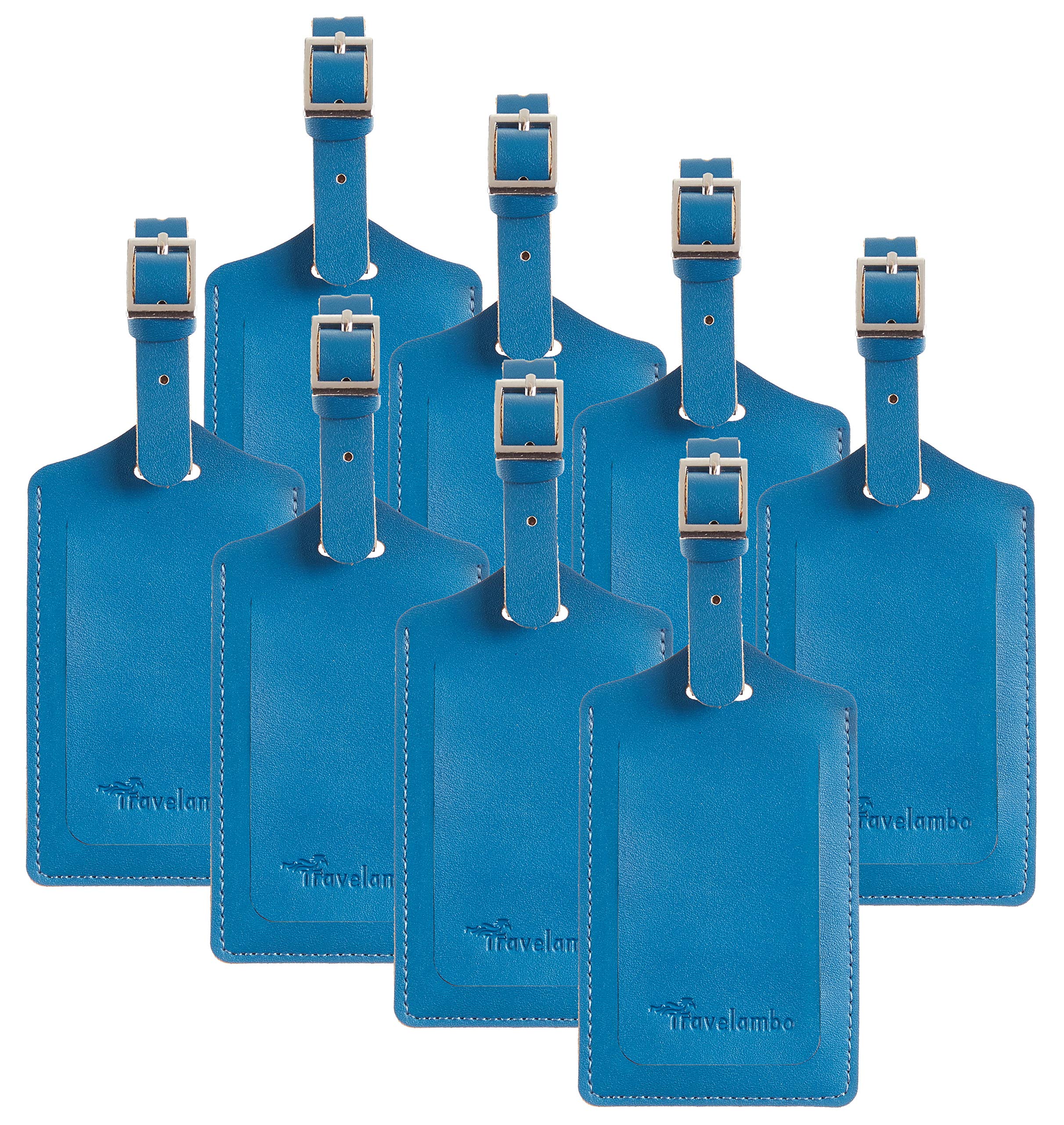 8 Pack Durable Faux Leather Luggage Tags - Waterproof ID Tags for Suitcases, Travel Bags & Backpacks with Protective Cover - Perfect for Air Travel, Cruise Vacations & Business Trips
