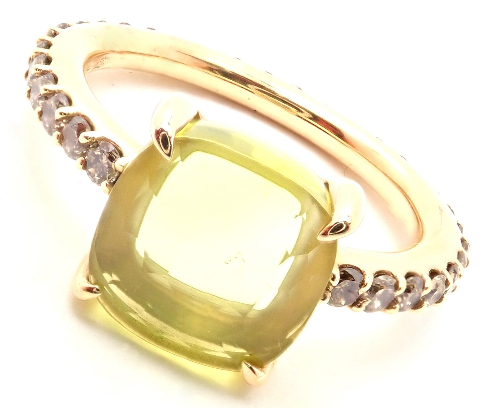 Authentic Pomellato Baby 18K Rose Gold Cognac Diamond Lemon Quartz Ring for Women - Elegant Jewelry Gift for Anniversary, Birthday & Special Occasions