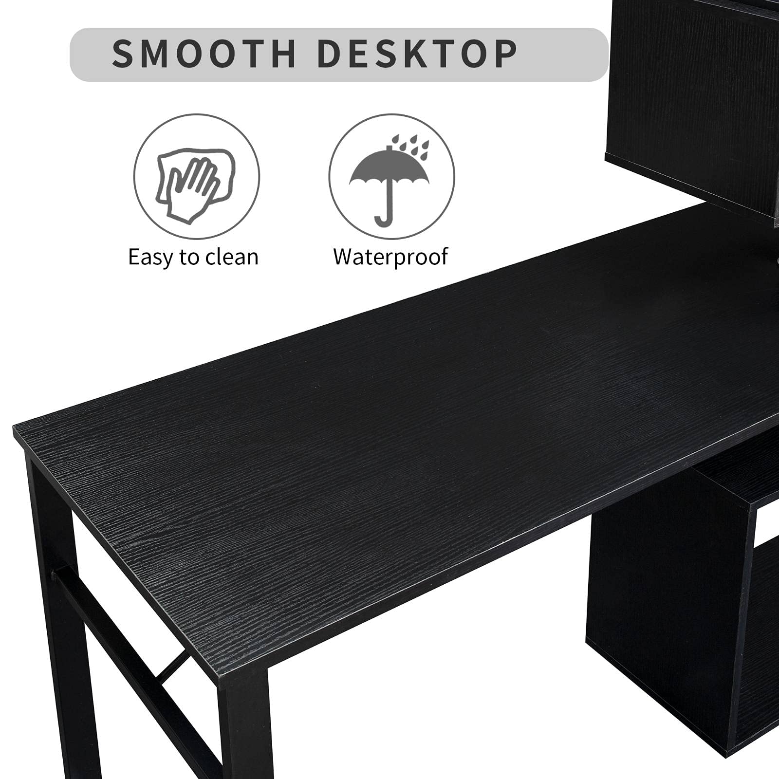 L-Shaped Home Office Desk with Rotating Corner & Bookcase - Ergonomic Computer Workstation for Small Spaces, Gaming & Study - Perfect for Remote Work & Compact Rooms