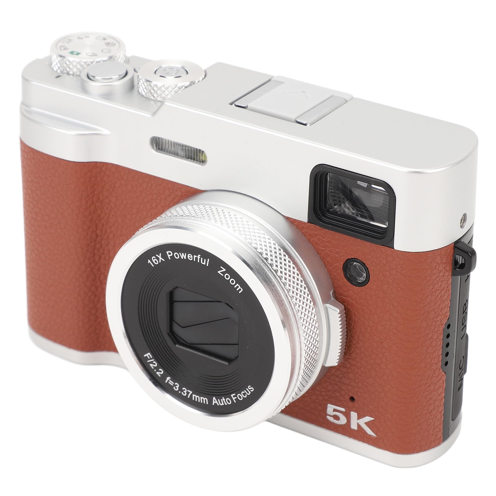 5K Digital Camera for Photography & Vlogging - 48MP 30FPS Video Camera with 16X Zoom, Anti-Shake & Rotating Buttons - Perfect for Travel, YouTube Content Creation & Outdoor Adventures (Brown)