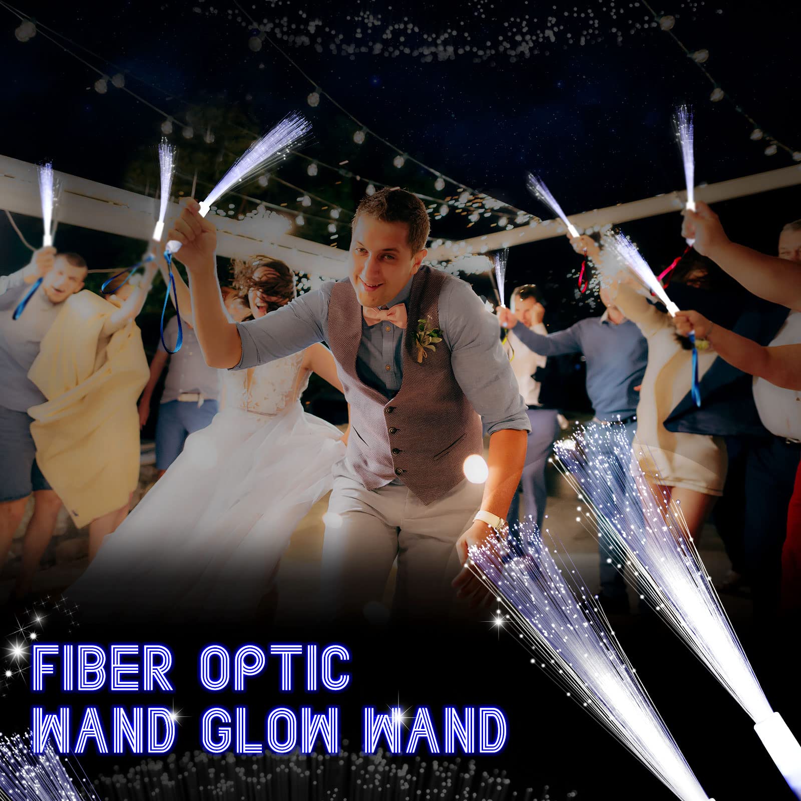 144-Piece White LED Fiber Optic Wands - 3 Lighting Modes (Flashing/Steady/Sparkle) for Weddings, Bridal Showers, Birthday Parties & Glow-in-the-Dark Events - Perfect Wedding Favors & Party Supplies