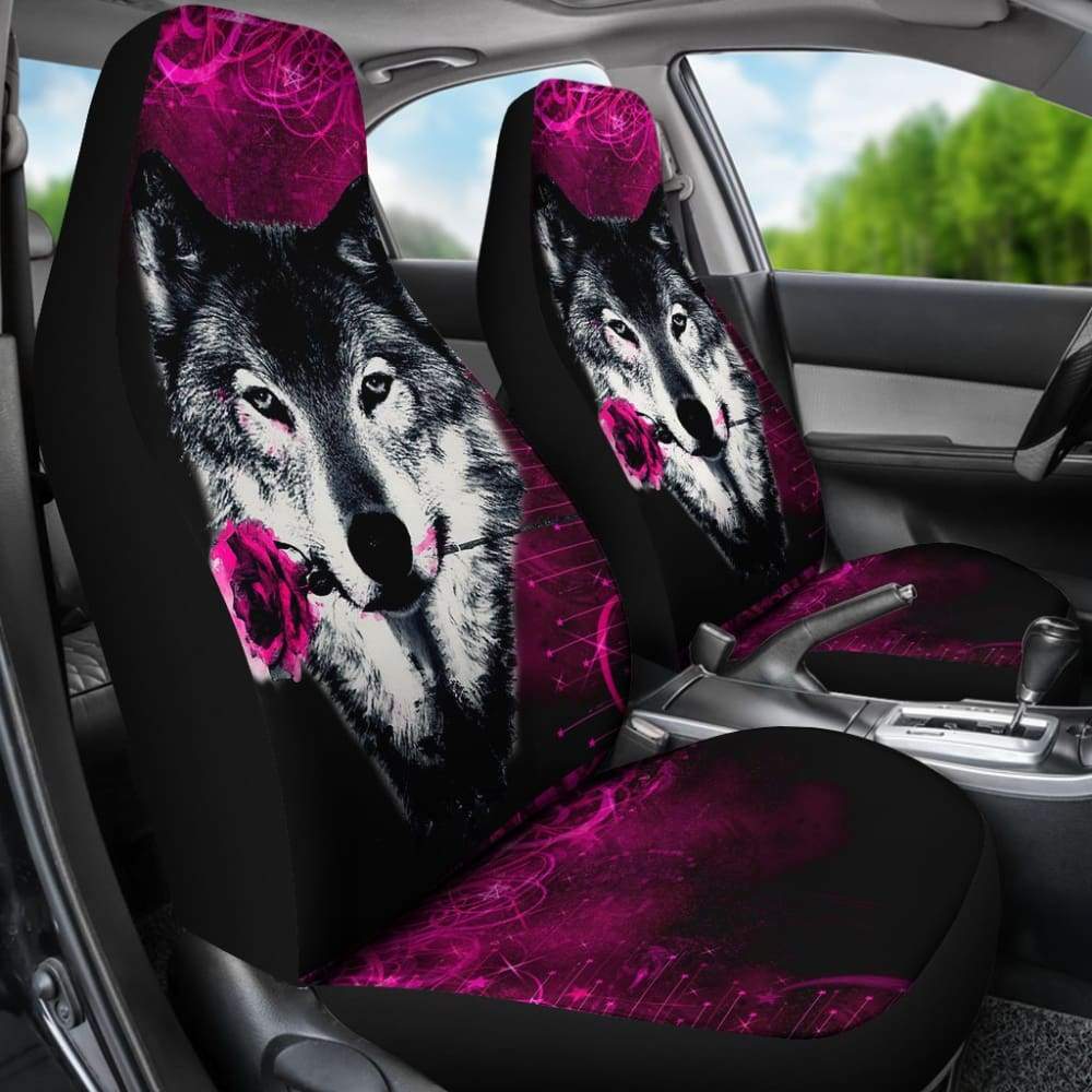 Black Rose Wolf Car Seat Covers for Couples - Premium Universal Fit Auto Seat Protectors for Cars, Trucks & SUVs - Romantic Gift for Him & Her - Perfect for Date Nights & Road Trips