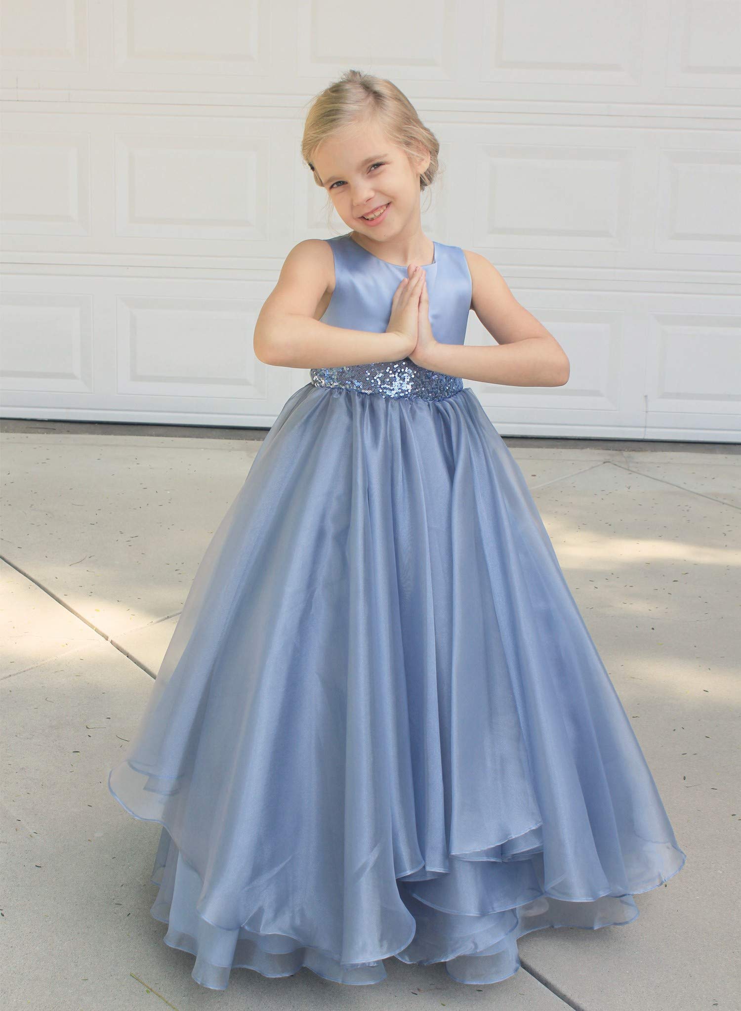 ekidsbridal Asymmetrical Ruffled Organza Sequin Flower Girl Dress for Toddlers - Perfect for Weddings, Pageants & Special Occasions