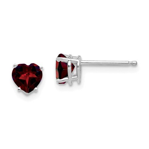 14K White Gold 1.00 CTW Heart-Shaped Garnet Stud Earrings for Women - Valentine's Day Gift, Anniversary Present, Romantic Jewelry
