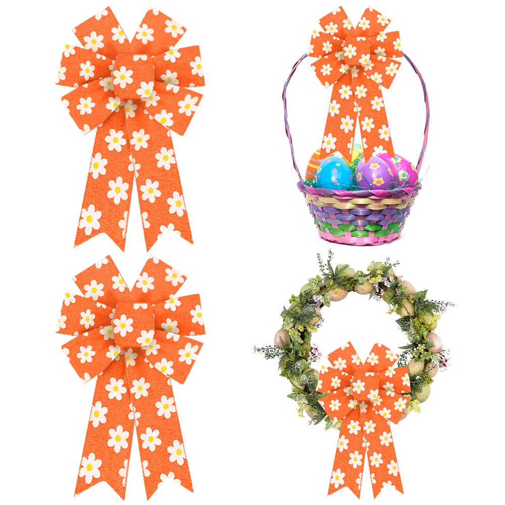 2 Pcs Spring Daisy Bows for Wreaths - Floral Decor for Doors & Windows