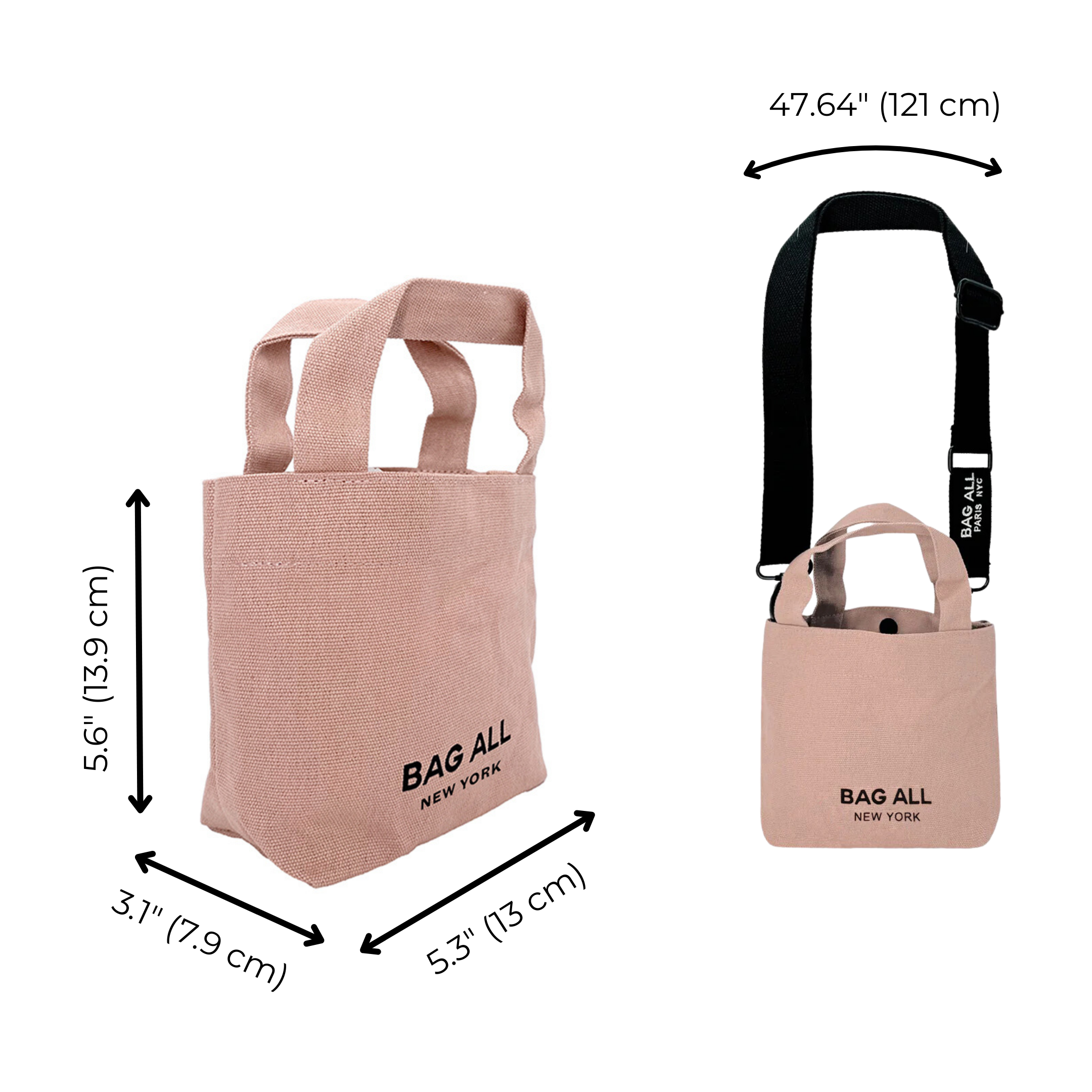 Mini Tote Bag with Adjustable Strap & Inner Pocket - Light Pink/Blush for Women | Perfect for Work, Gym, Shopping & Travel Accessories