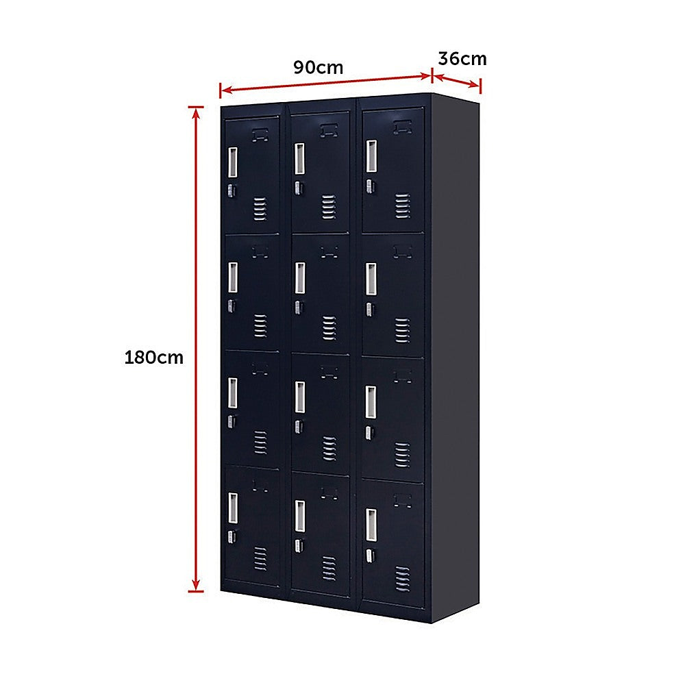 12-Door Locker Cabinet - Heavy Duty Steel Storage for Office, Gym, School & Home - Secure Padlock Operated - Perfect for Employee Storage, Sports Equipment & Personal Belongings