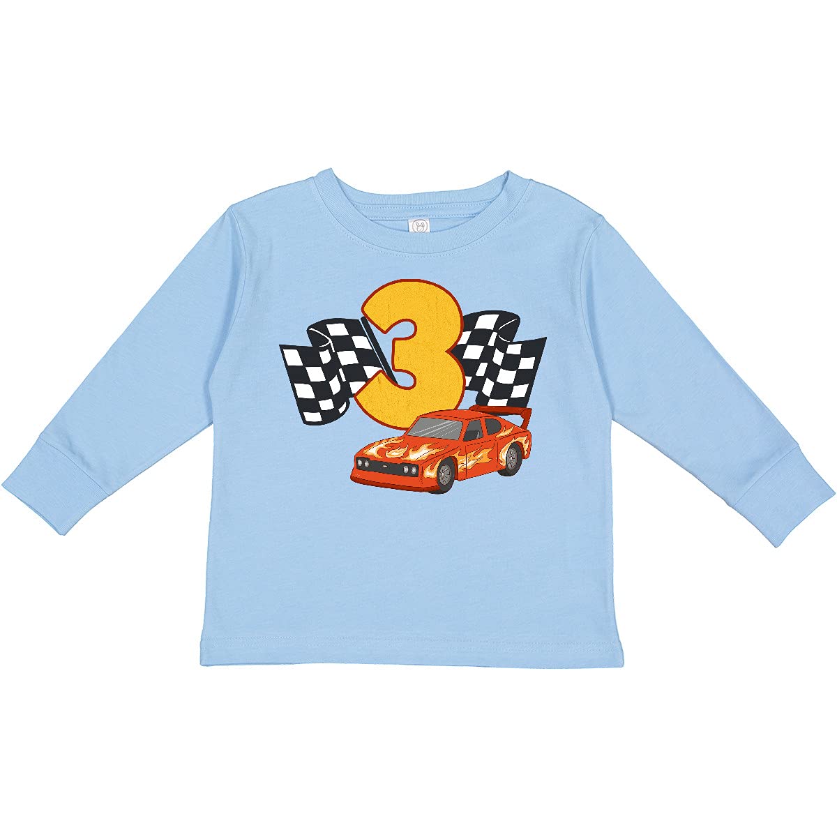 Inktastic Number 3 Race Car Toddler Long Sleeve T-Shirt - Cute Boys' Graphic Tee for Toddler Birthday & Playtime