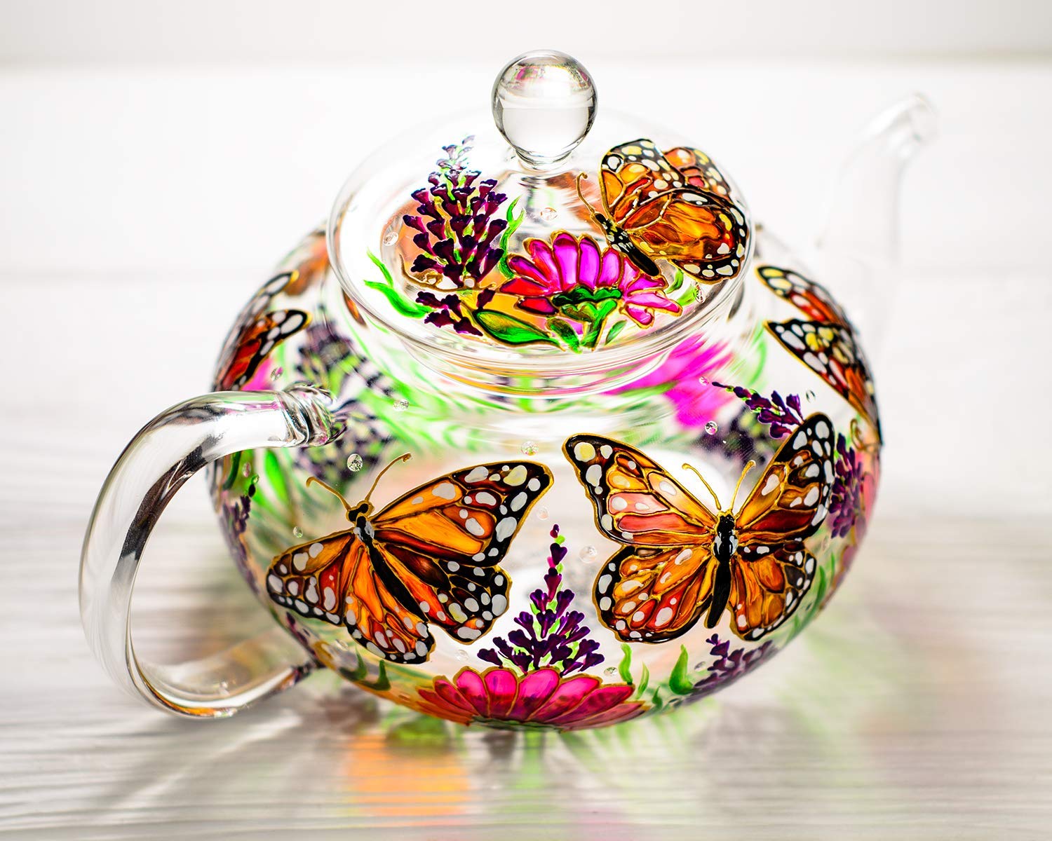 Hand-Painted Butterflies & Flowers Teapot Set with 2 Cups & Saucers - Elegant Wedding & Mother's Day Gift for Women - Luxury Tea Accessories for Afternoon Tea Parties & Bridal Showers
