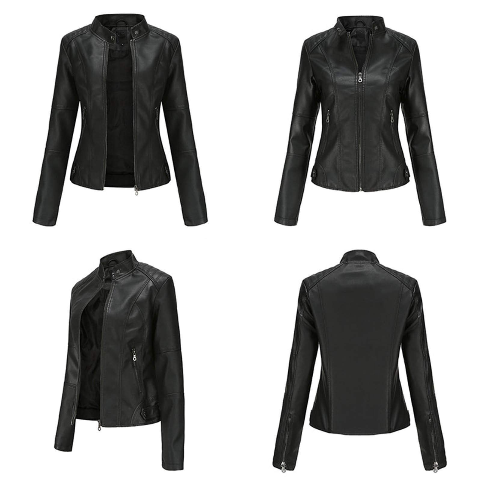 Stylish Women's Faux Leather Jacket - Plus Size Moto Biker Jacket with Zip Up, Bomber Style Race Car Coat | Perfect for Motorcycle Riding, Casual Outfits & Night Out Fashion