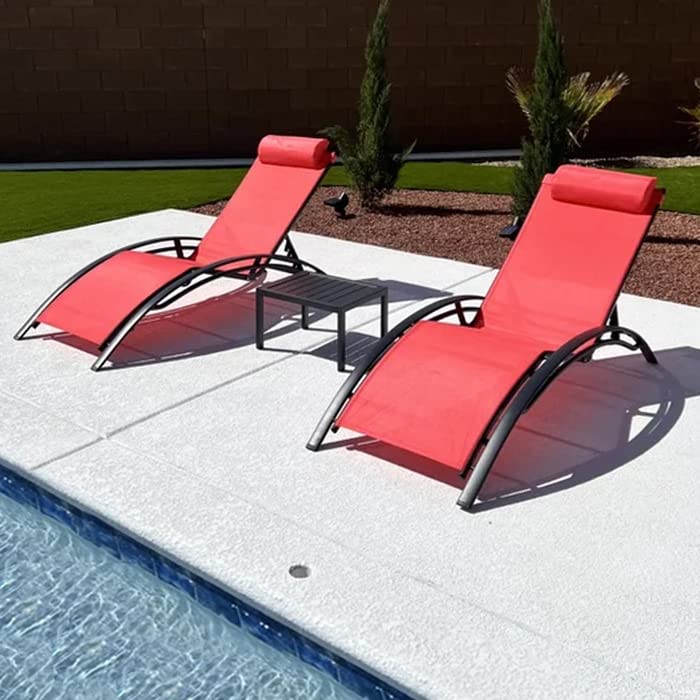 Premium Outdoor Chaise Lounge Chair Set - All-Weather Patio, Pool & Beach Sunbathing Recliner with Side Table (Coral Red) - Perfect for Backyard Relaxation, Seaside Lounging & Poolside Tanning