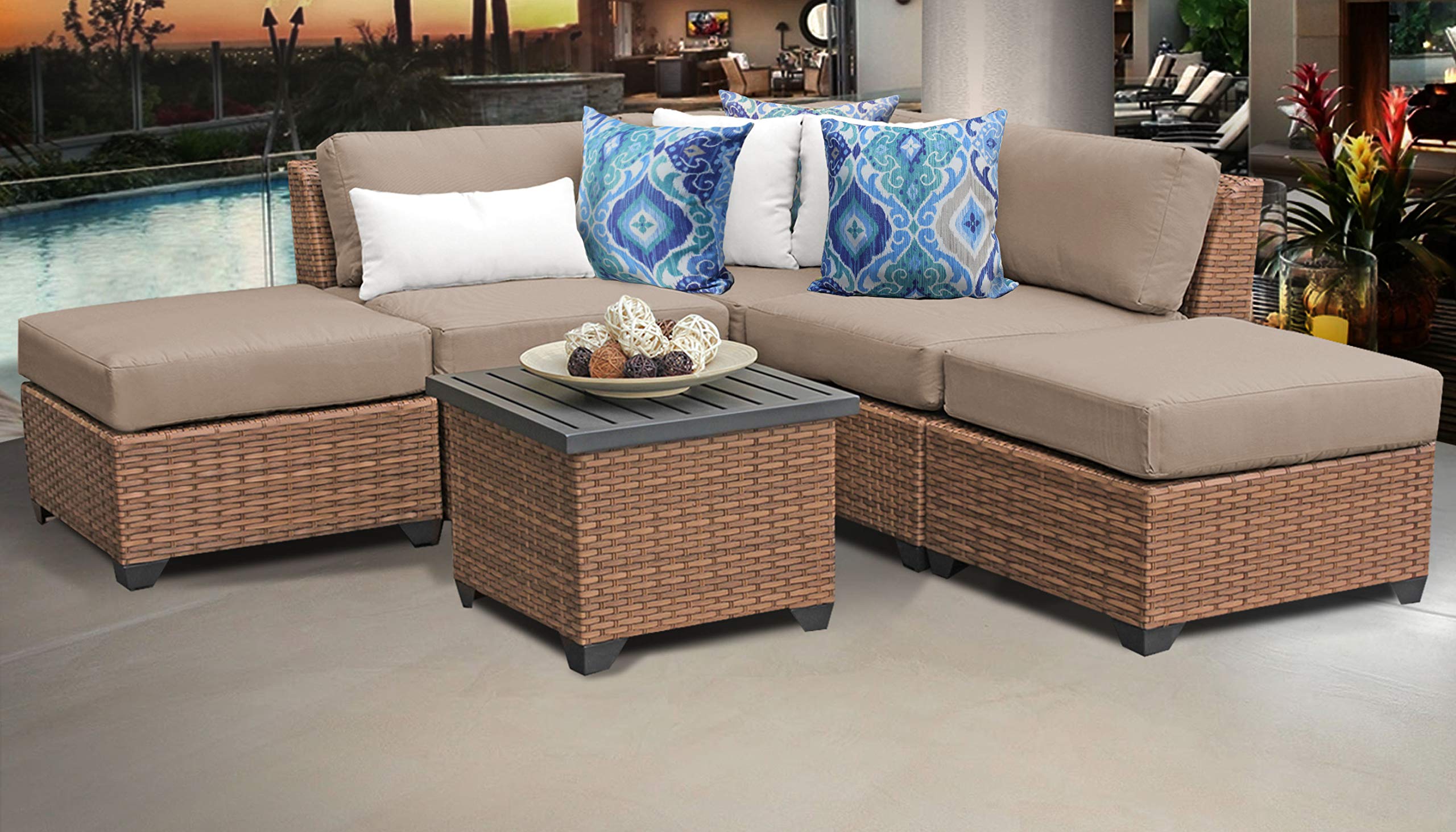 TKC LAGUNA-06F 6-Piece Outdoor Wicker Patio Furniture Set in Wheat Color - Perfect for Backyard, Garden, Poolside & Outdoor Relaxation
