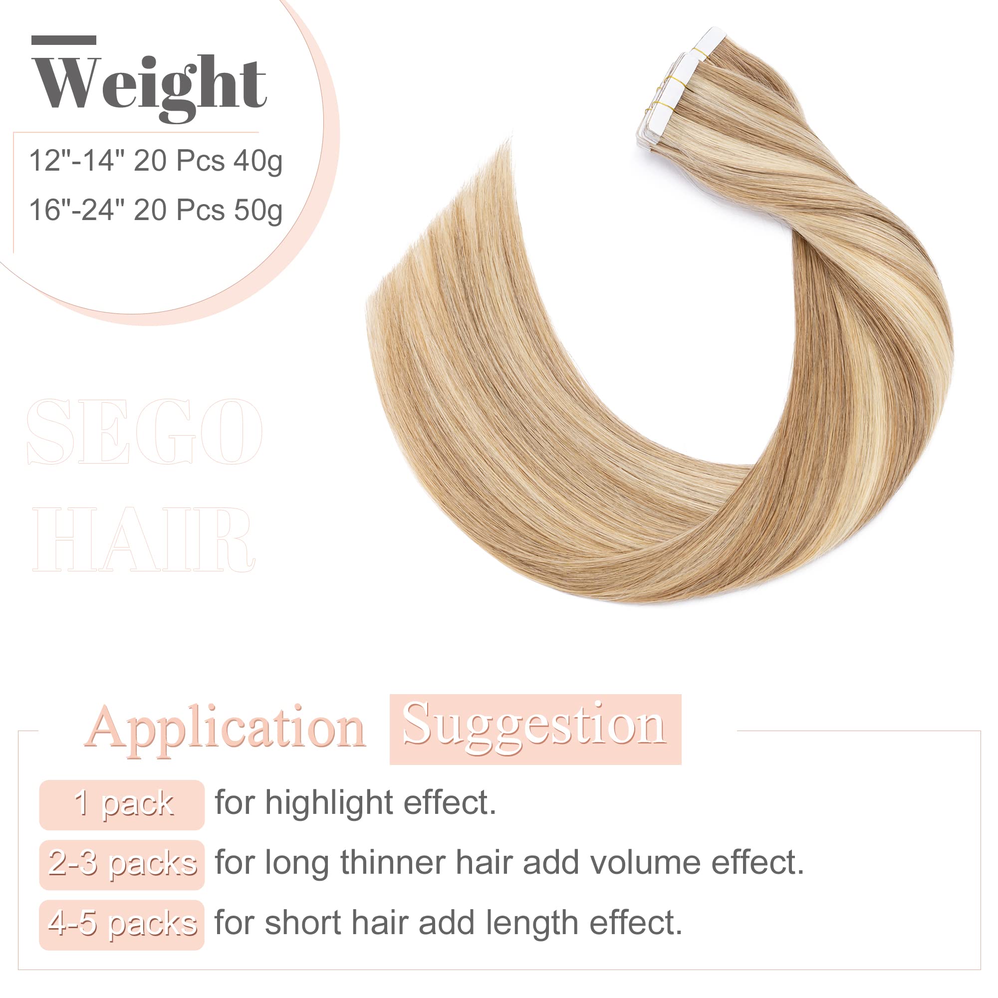 SEGO 20 Inch Tape in Human Hair Extensions 100g 40pcs Straight Balayage 100% Remy Rooted Seamless Skin Weft with Invisible Double Sided Tape for Women - Golden Brown & Bleach Blonde | Perfect for Daily Wear, Parties, Weddings & Special Occasions