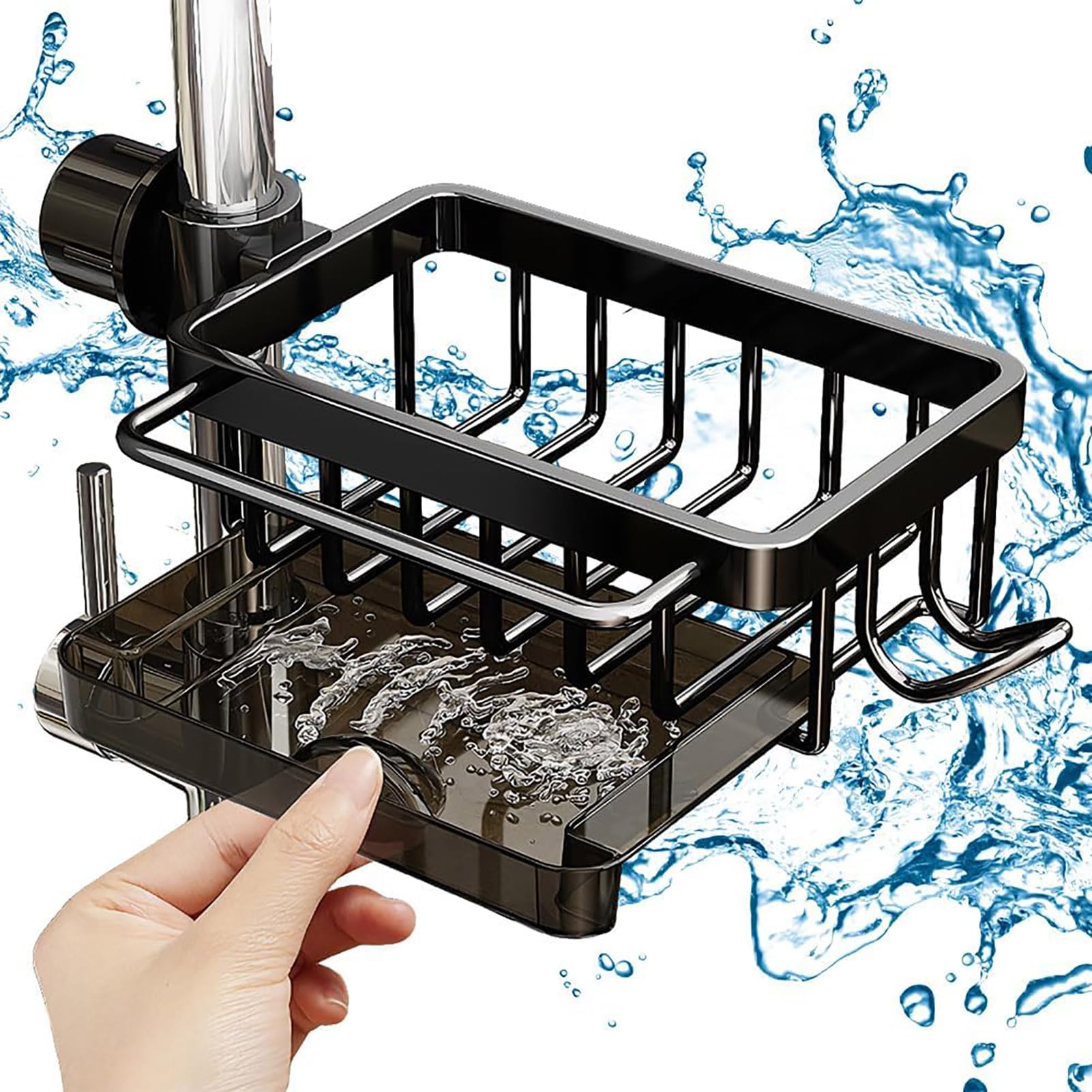 **2024 Multifunctional Kitchen Sink Organizer – Dish Sponge Holder & Faucet Caddy for 0.7-1.1 Inch Round Pipes (Black) – Perfect for Clutter-Free Sinks & Organized Cleaning Supplies**