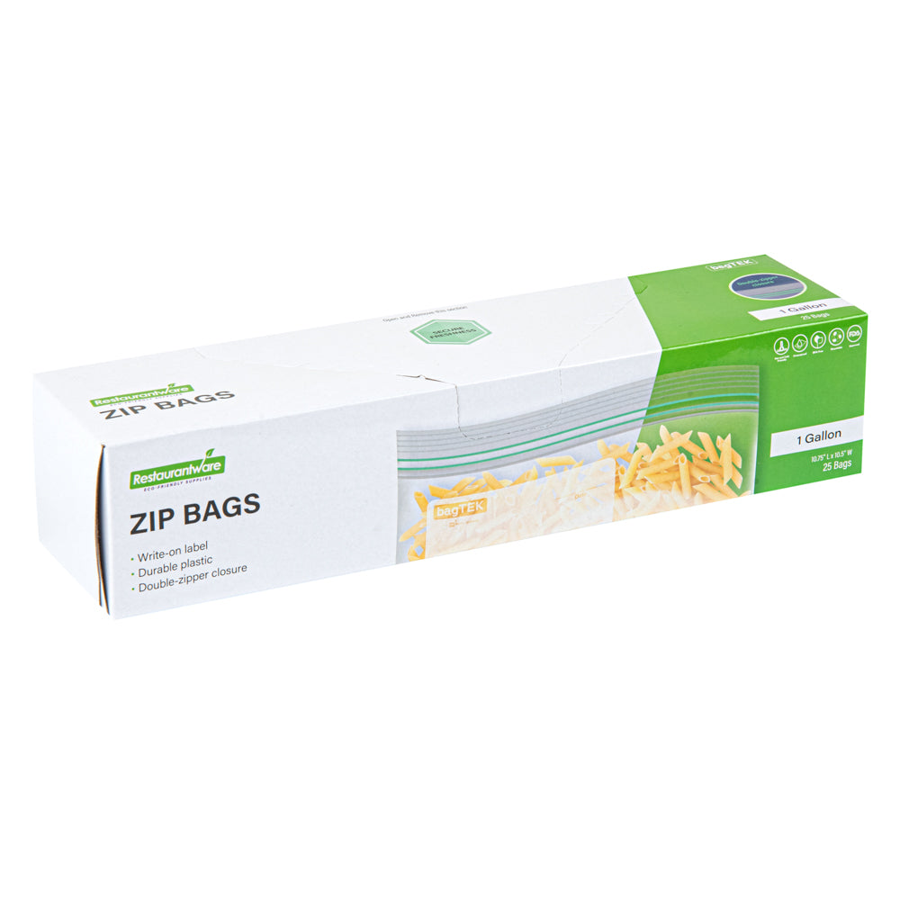 Bag Tek 1 Gallon Clear Plastic Zip Bags with Double Zipper, Write-On Label, BPA Free (10 3/4 x 10 1/2 Inches) - 25 Count Box | Perfect for Food Storage, Organizing Crafts & Office Supplies